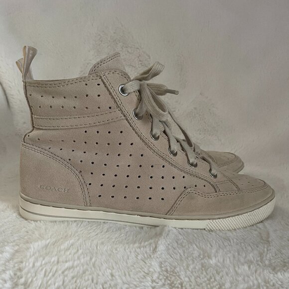 Coach Pita Suede Beige High Top Sneakers Size: 7.5 - Picture 7 of 14